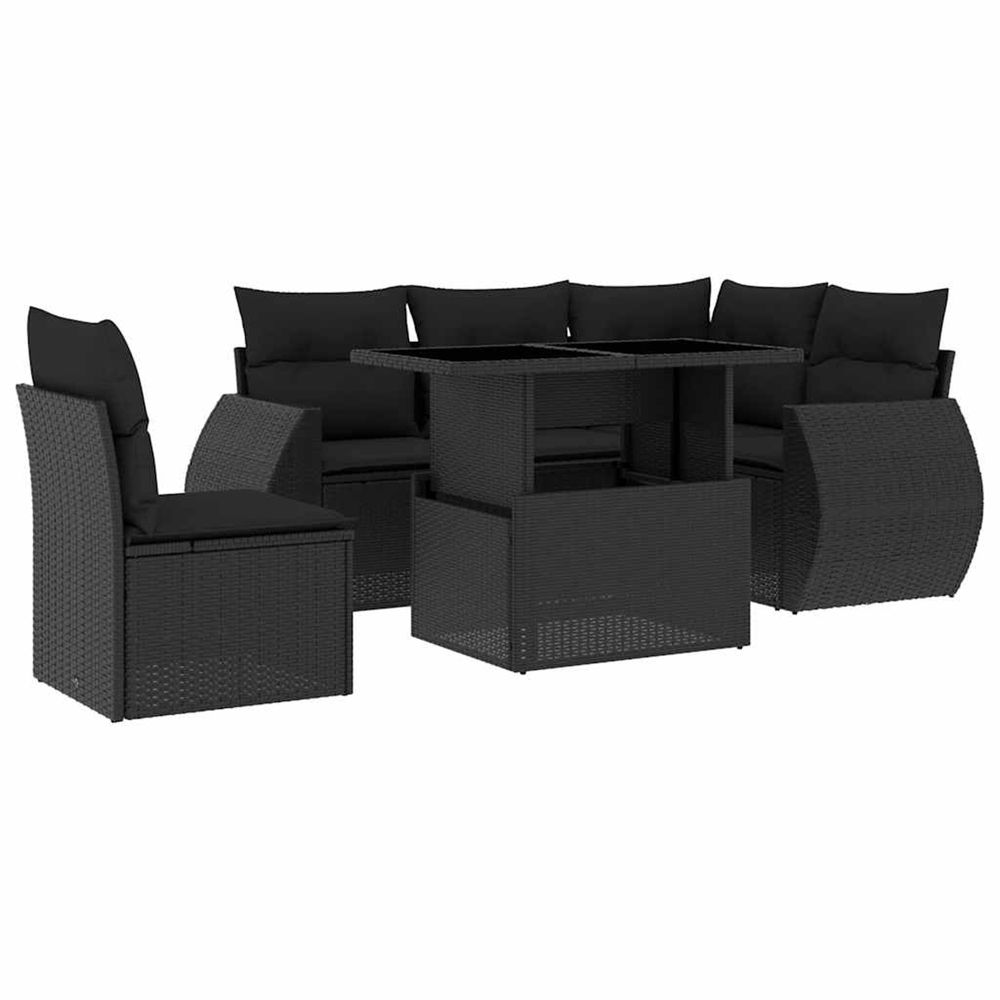 Salon de jardin 6 pcs avec coussins noir résine tressée
