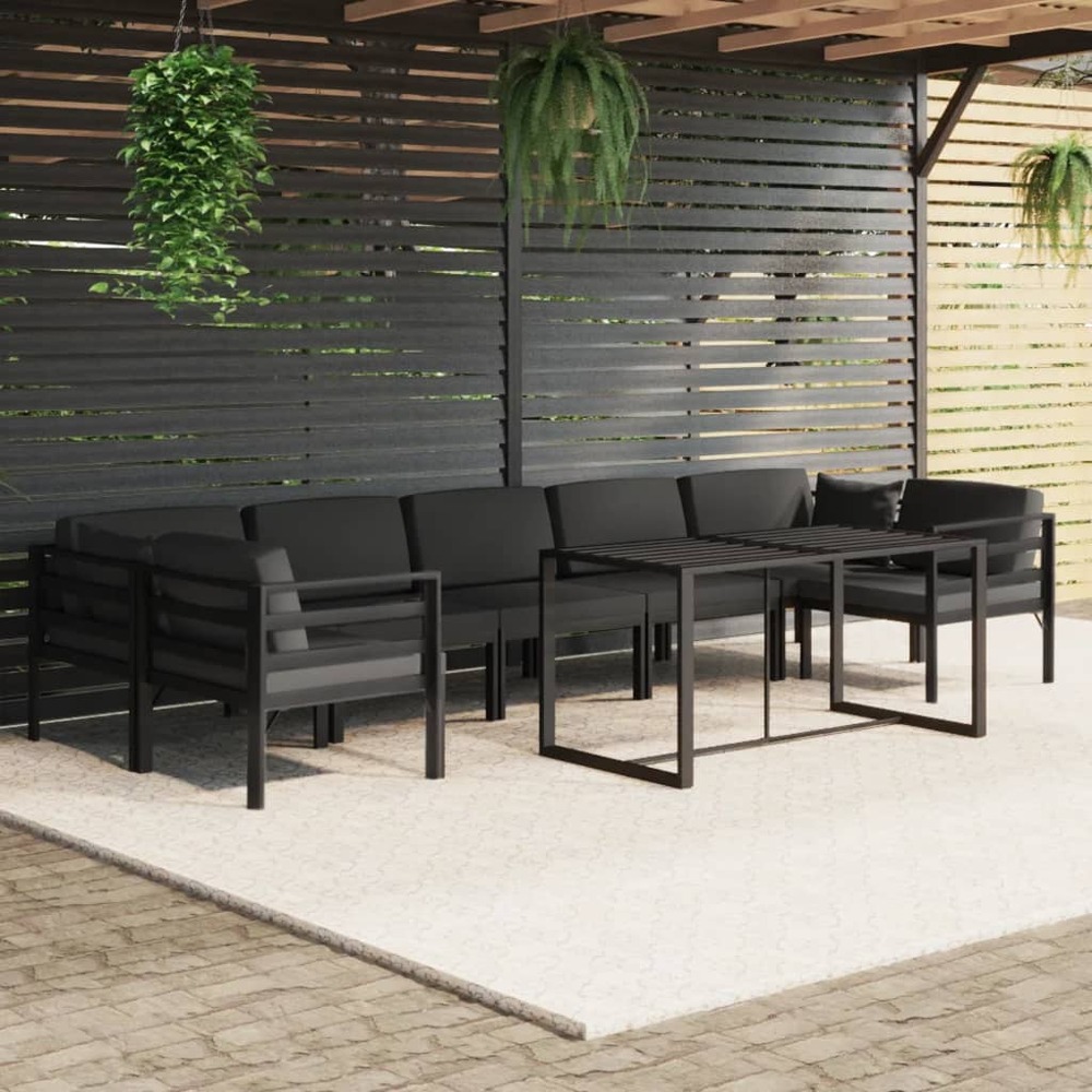 Salon de jardin 8 pcs avec coussins aluminium anthracite