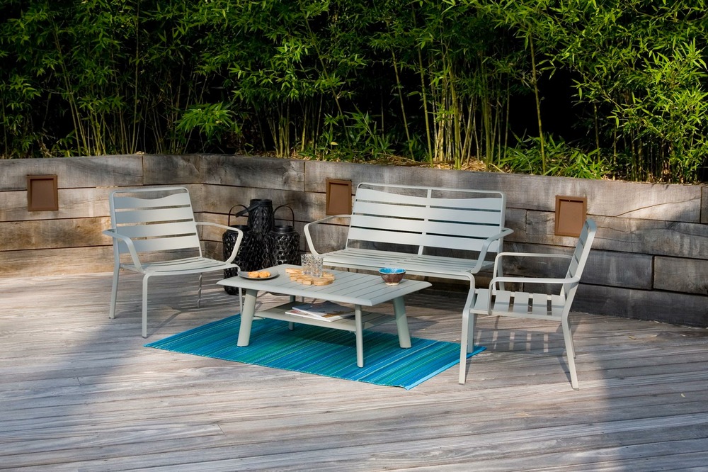 Salon de jardin SPRING pour 4 personnes, aluminium, couleur GRIS PIERRE