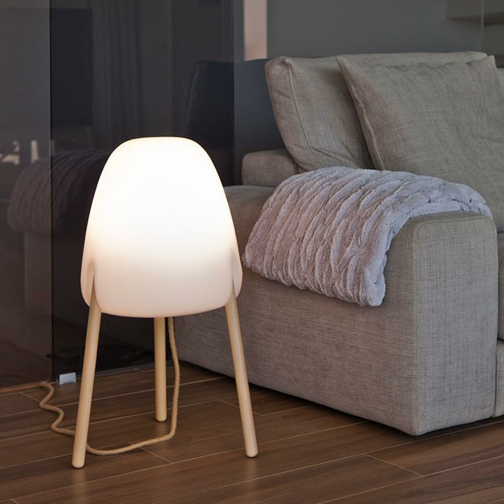 Lampe rocket 70 trépied en bois par câble en toile de jute avec télécommande et variateur de lumière 70cm