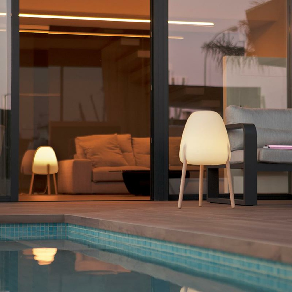 Lampe rocket 70 trépied en bois solaire+batterie rechargeable led rgb avec télécommande hauteur 70cm