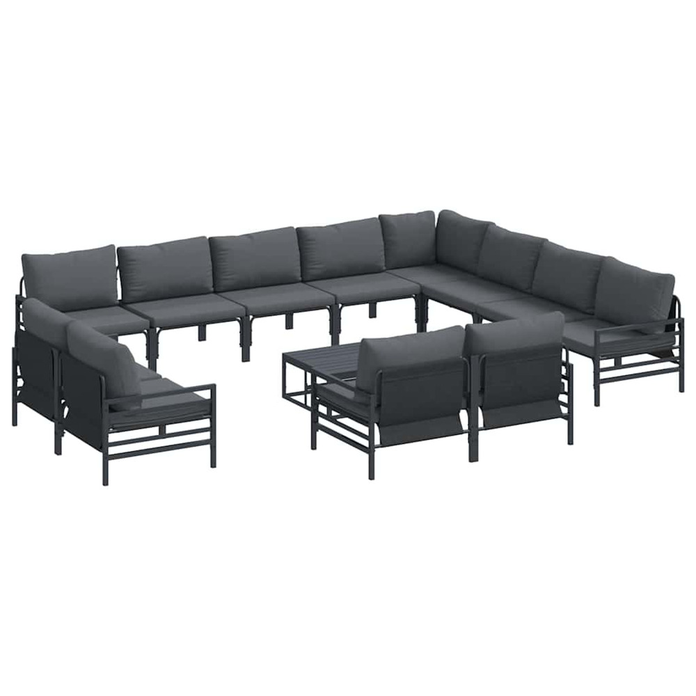 Ensemble de canapé de jardin avec coussin 13 pcs noir acier