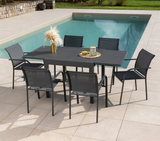 Ensemble table et chaises de jardin - 6 places - gris anthracite - honfleur beziers