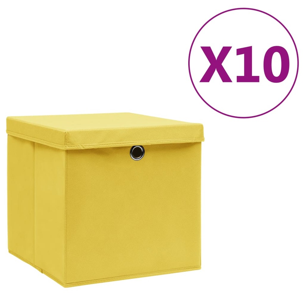 Boîtes de rangement avec couvercles 10 pcs 28x28x28 cm jaune
