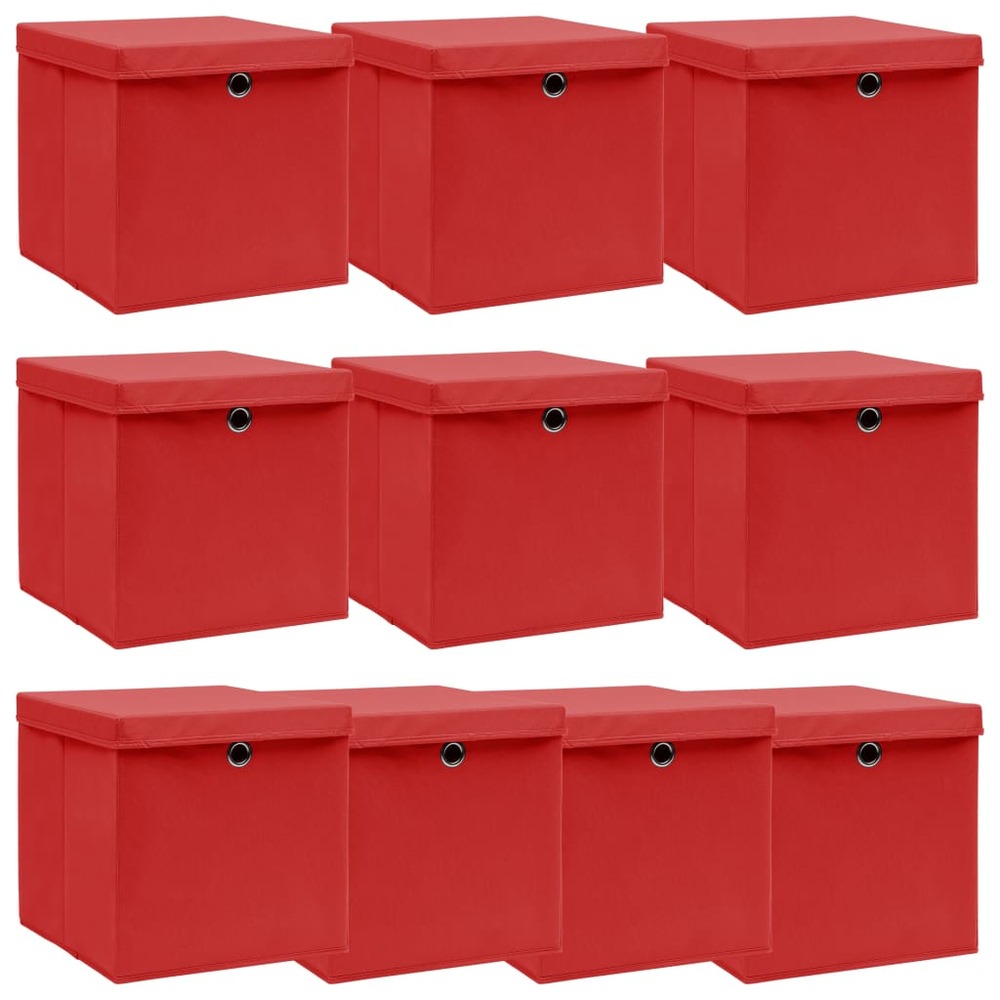 Boîtes de rangement et couvercles 10 pcs rouge 32x32x32cm tissu