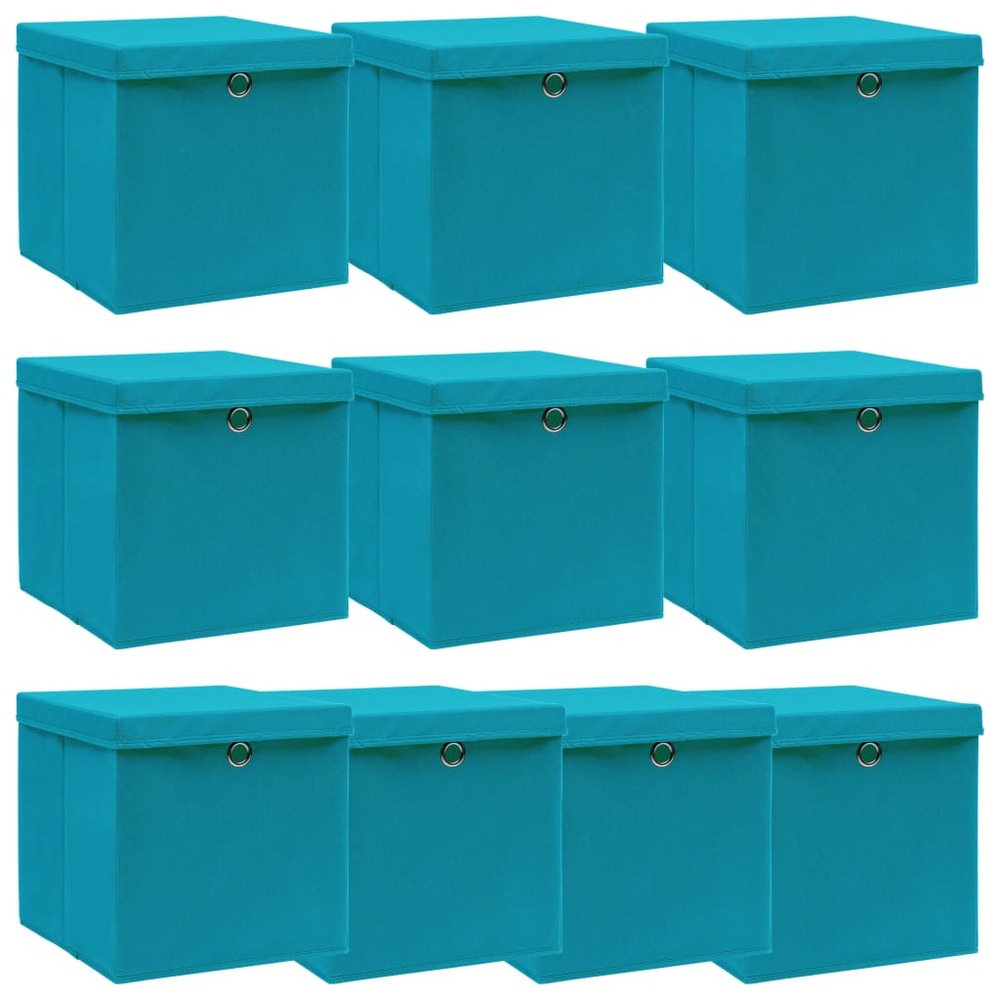 Boîtes de rangement et couvercles 10 pcs bleu 32x32x32 cm tissu