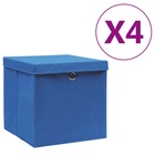 Boîtes de rangement avec couvercles 4 pcs 28x28x28 cm bleu