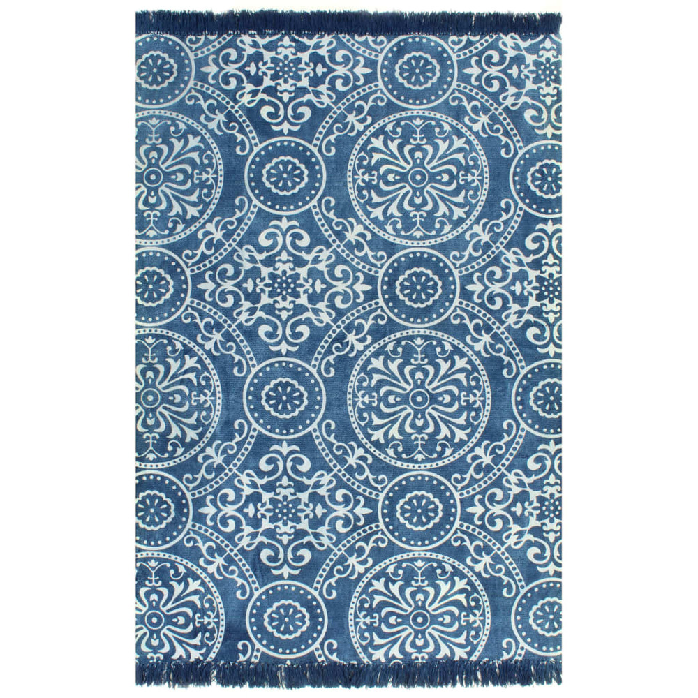 Tapis kilim coton 120 x 180 cm avec motif bleu