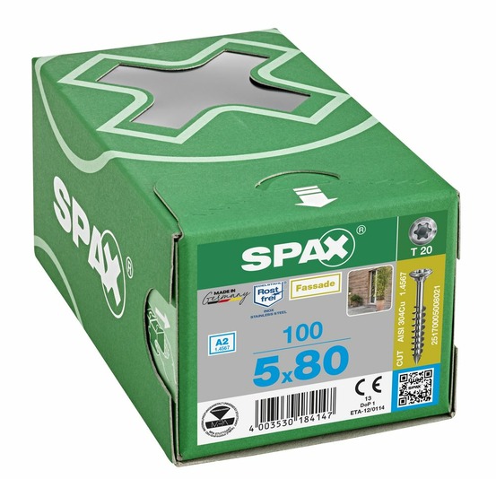 100 vis torx tête fraisée autoforeuse 5,0x80 spax cut inox a2 - façade bois résineux