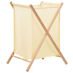 Panier à linge bois de cèdre et textile beige 42 x 41 x 64 cm
