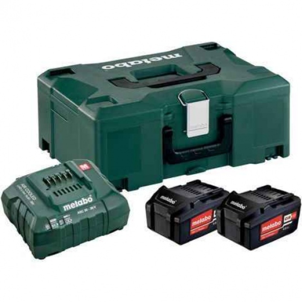 Pack énergie 18 v pack 2 batteries 4,0 ah li-power + chargeur rapide - asc 55, coffret metabox