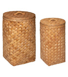 Set de 2 paniers à linge avec couvercle en bois clair