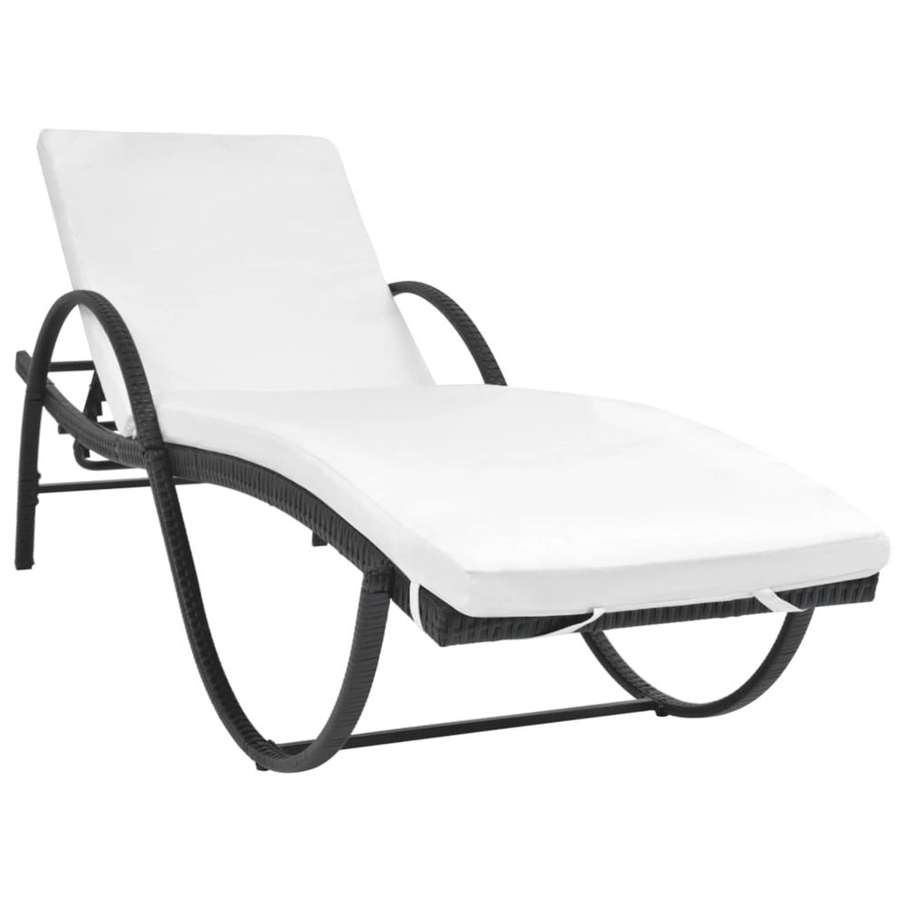 Chaise longue avec coussin résine tressée noir bain de soleil