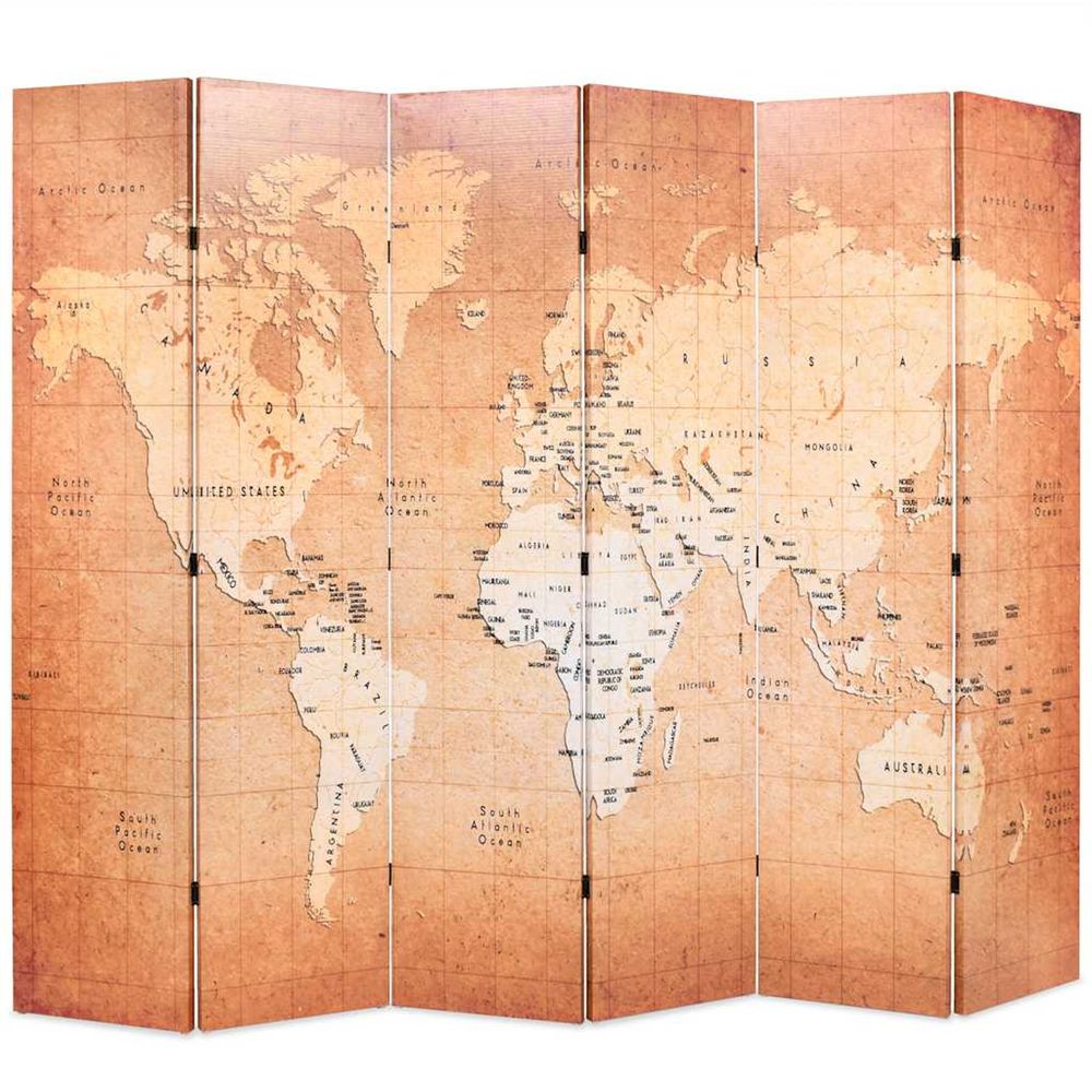 Cloison de séparation pliable 228 x 170 cm carte du monde jaune