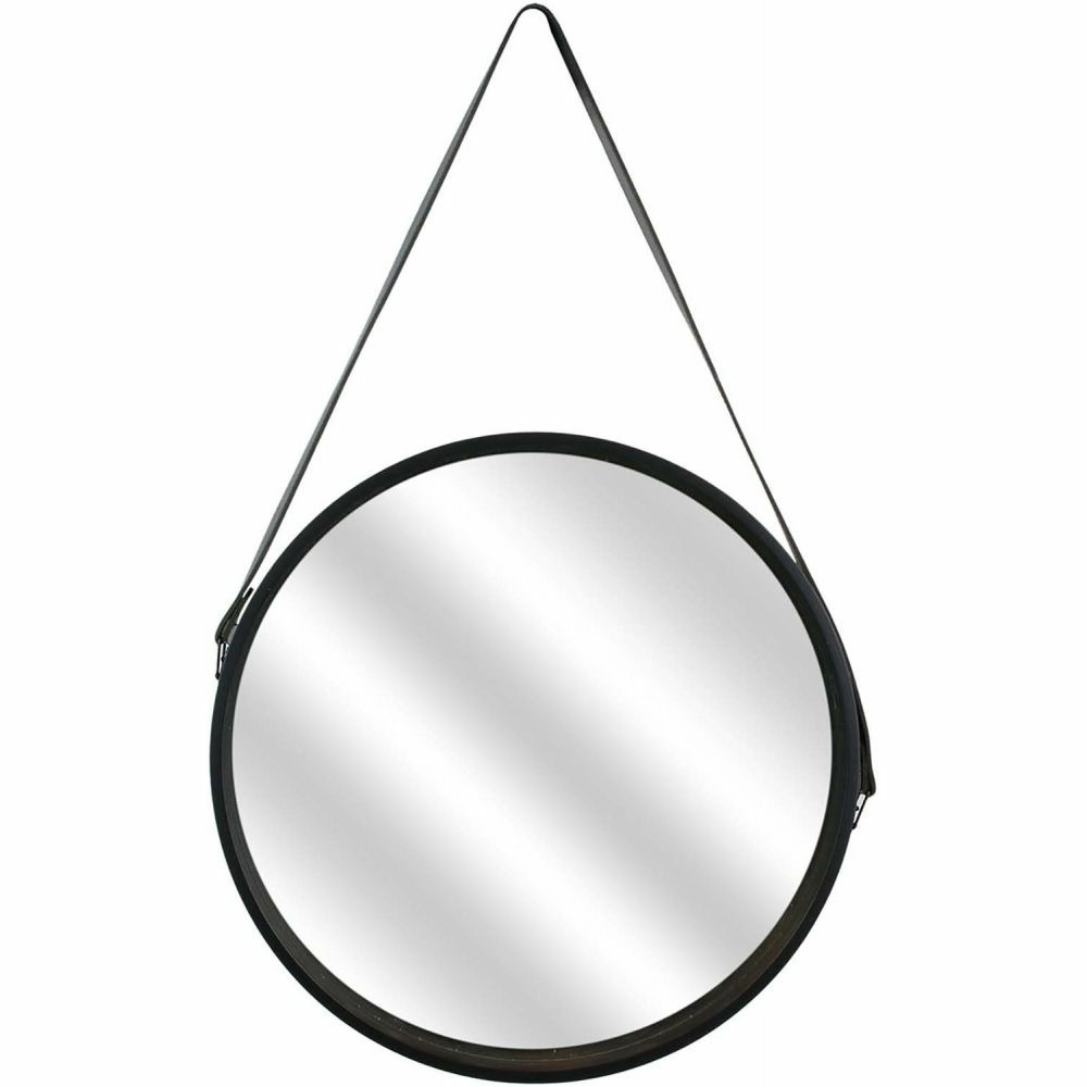 Miroir rond avec anse en pu 40 cm