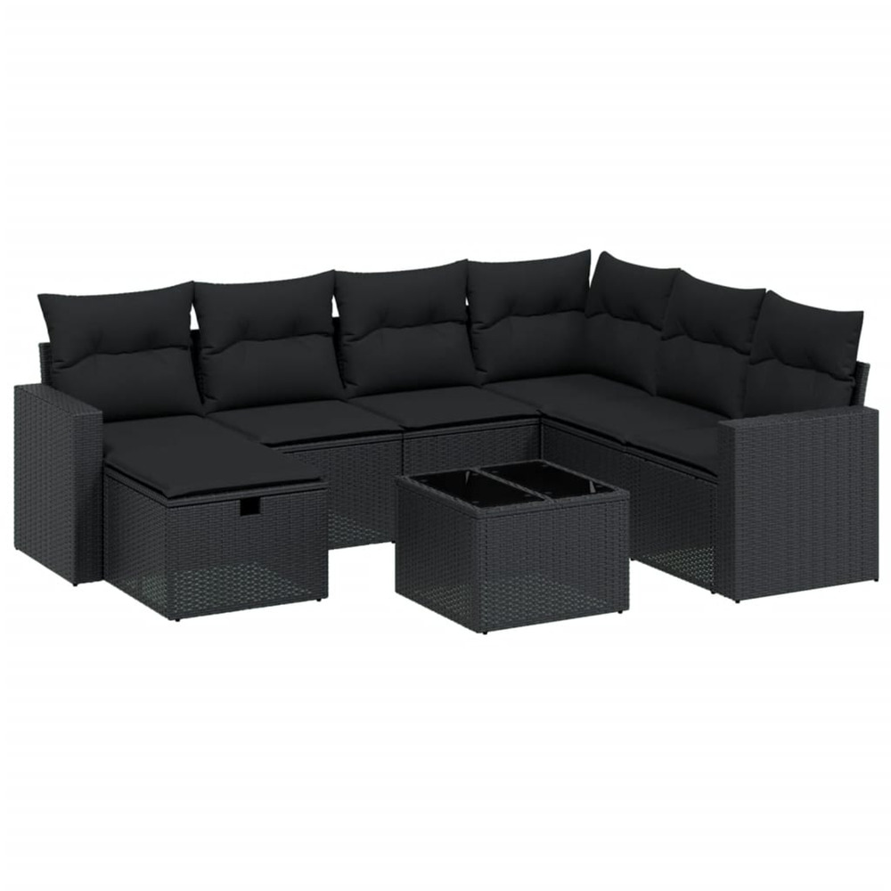 Salon de jardin 8 pcs avec coussins noir résine tressée