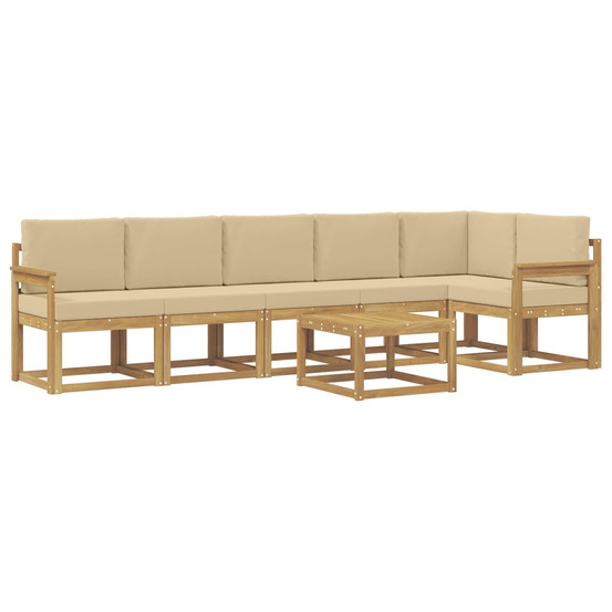 Ensemble de canapés d'extérieur 7 pcs blanc et beige polyester