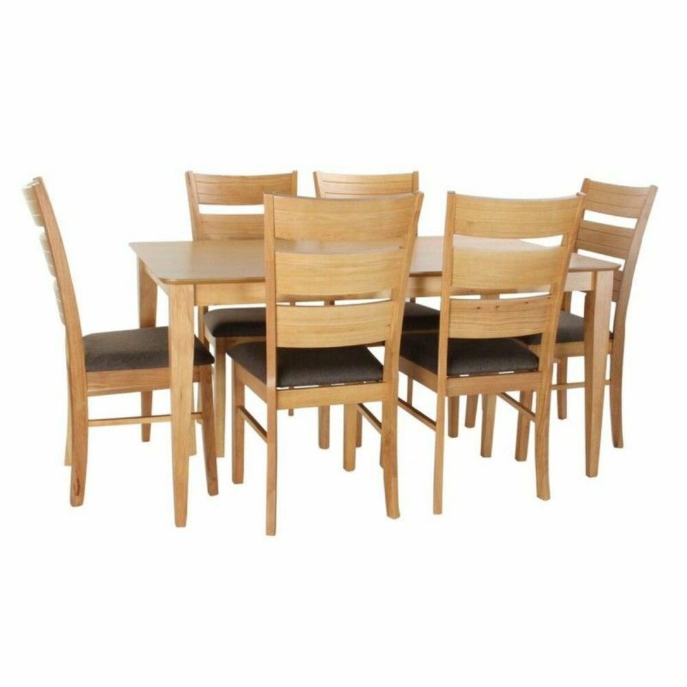 Ensemble table + 6 chaises thyann mdf marron clair chêne (150 x 90 x 74 cm)