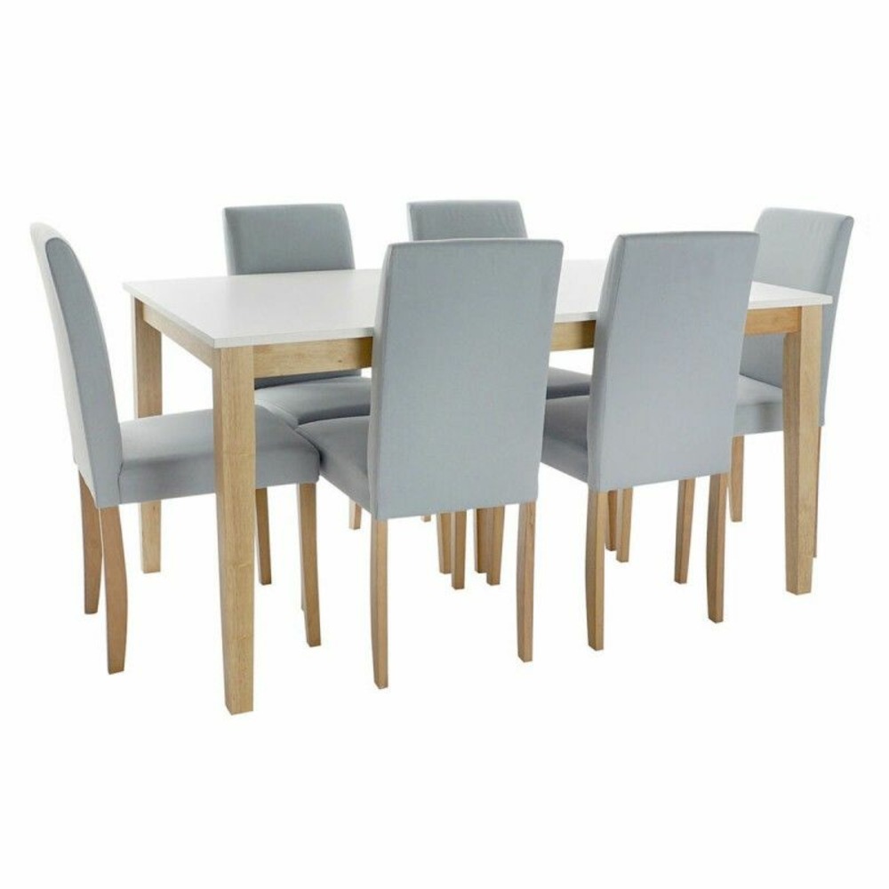 Ensemble table + 6 chaises thyann polyester chêne laqué (150 x 90 x 74 cm) (44 x 50 x 91 cm)
