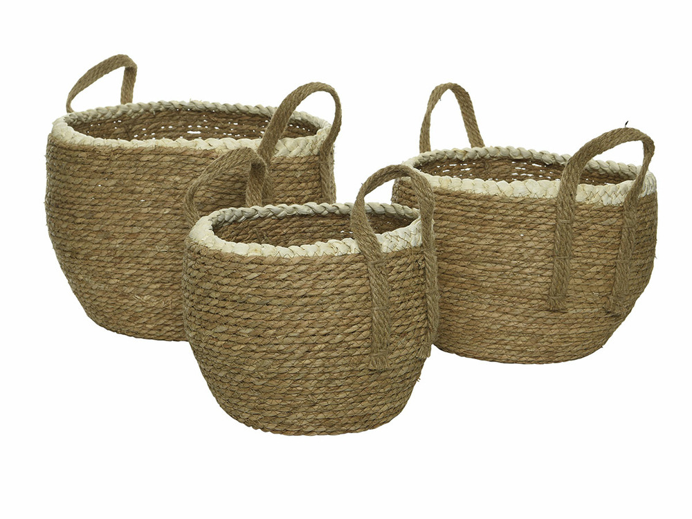 Lot de 3 paniers en jonc blanc