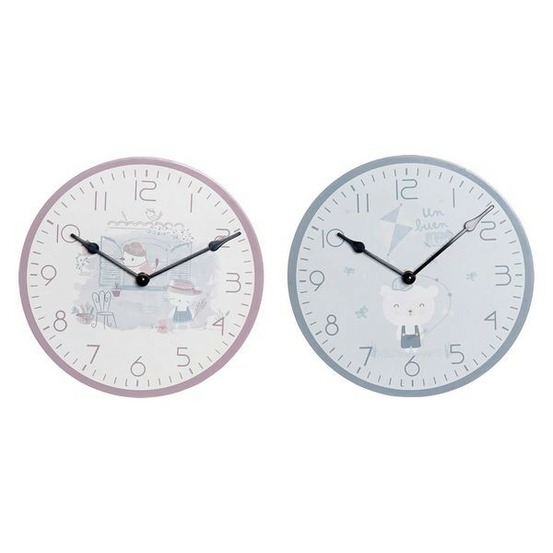 Horloge murale bleu rose bois métal plastique bois mdf enfant oiseau 24 x 3 x 24 cm (2 unités)