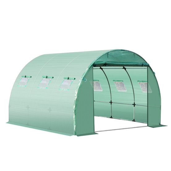 Bâche de rechange serre tunnel 9 m², bâche dim. 3l x 3l x 2h m pe anti-uv imperméable 6 fenêtres + porte enroulable zippée vert