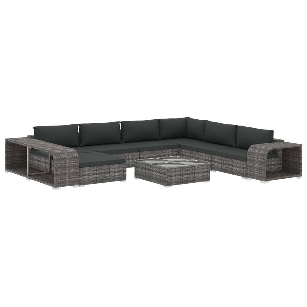 Salon de jardin 10 pcs avec coussins résine tressée gris