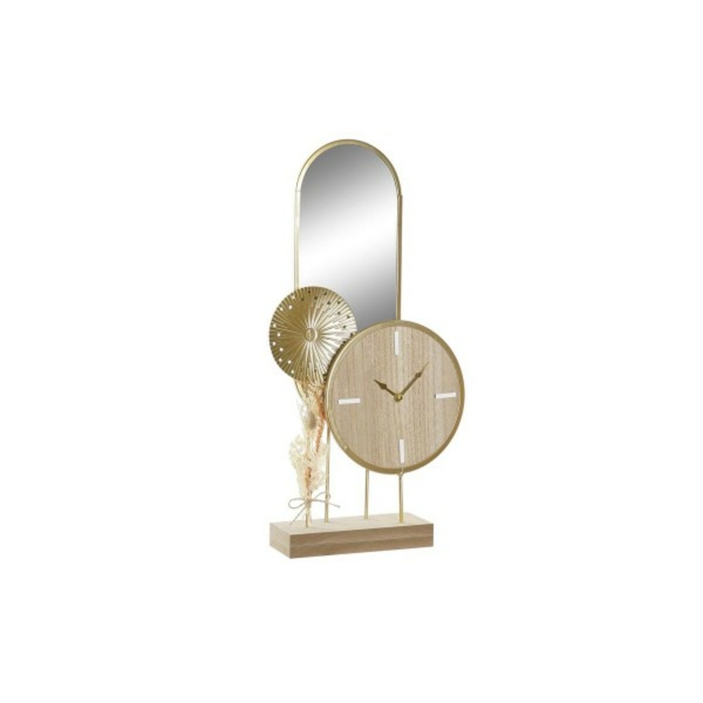Horloge de table 26 x 8 x 53 cm miroir naturel doré métal bois mdf