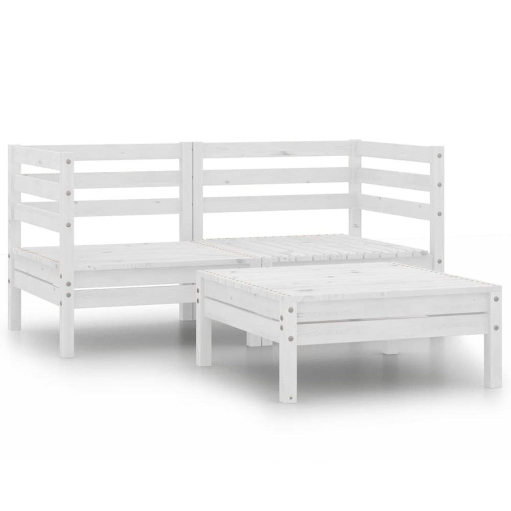 Salon de jardin 3 pcs blanc bois de pin massif