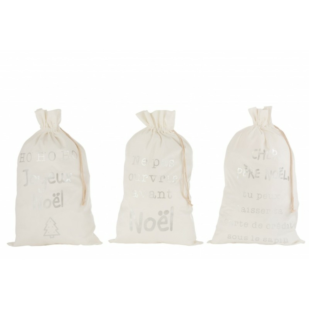 Set de 3 sacs de noël en textile blanc 50x1x80 cm
