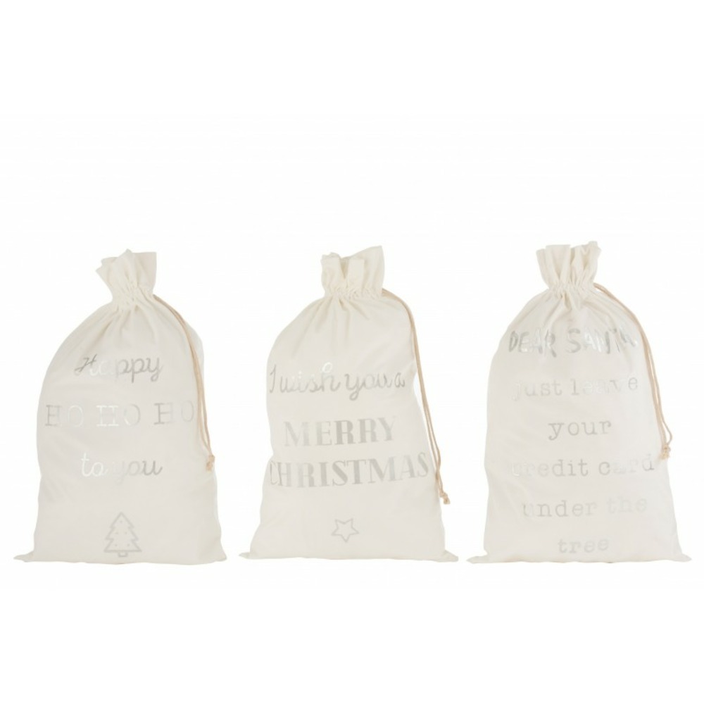 Set de 3 sacs de noël en textile blanc 50x1x80 cm