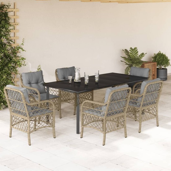 Ensemble à manger de jardin coussins 7 pcs mélange beige rotin