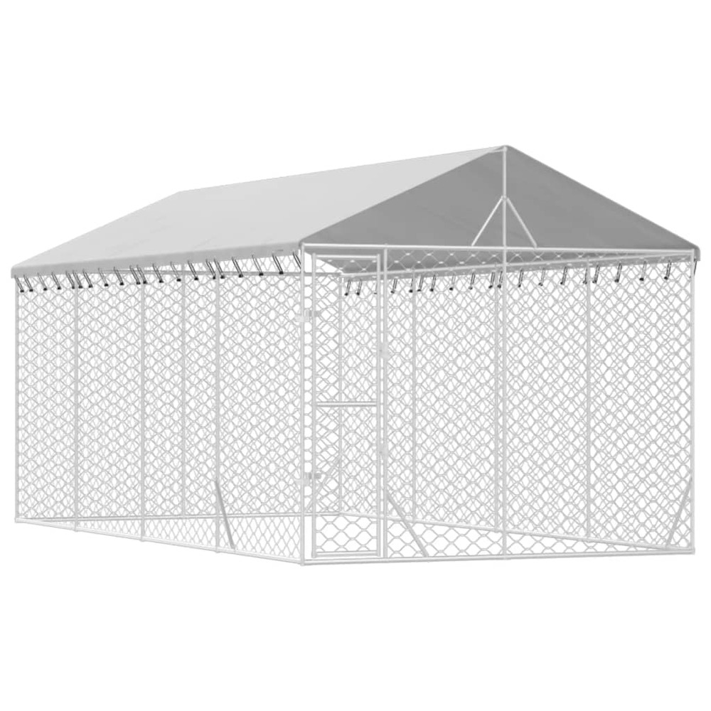 Chenil cage enclos pac animaux d'extérieur pour chiens avec toit argenté 3 x 6 x 2,5 m argent