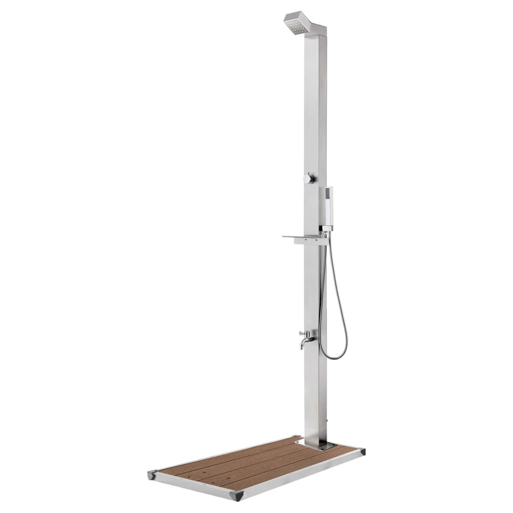 Douche de jardin avec base marron 225 cm acier inoxydable