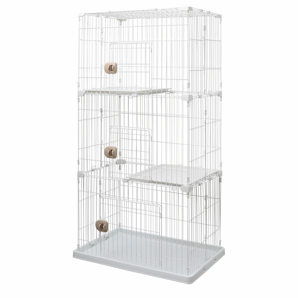 Pet cage / cage de jeu , 3 entrées, , 2 plateaux, pour chats - pet cage - pec-903, blanc