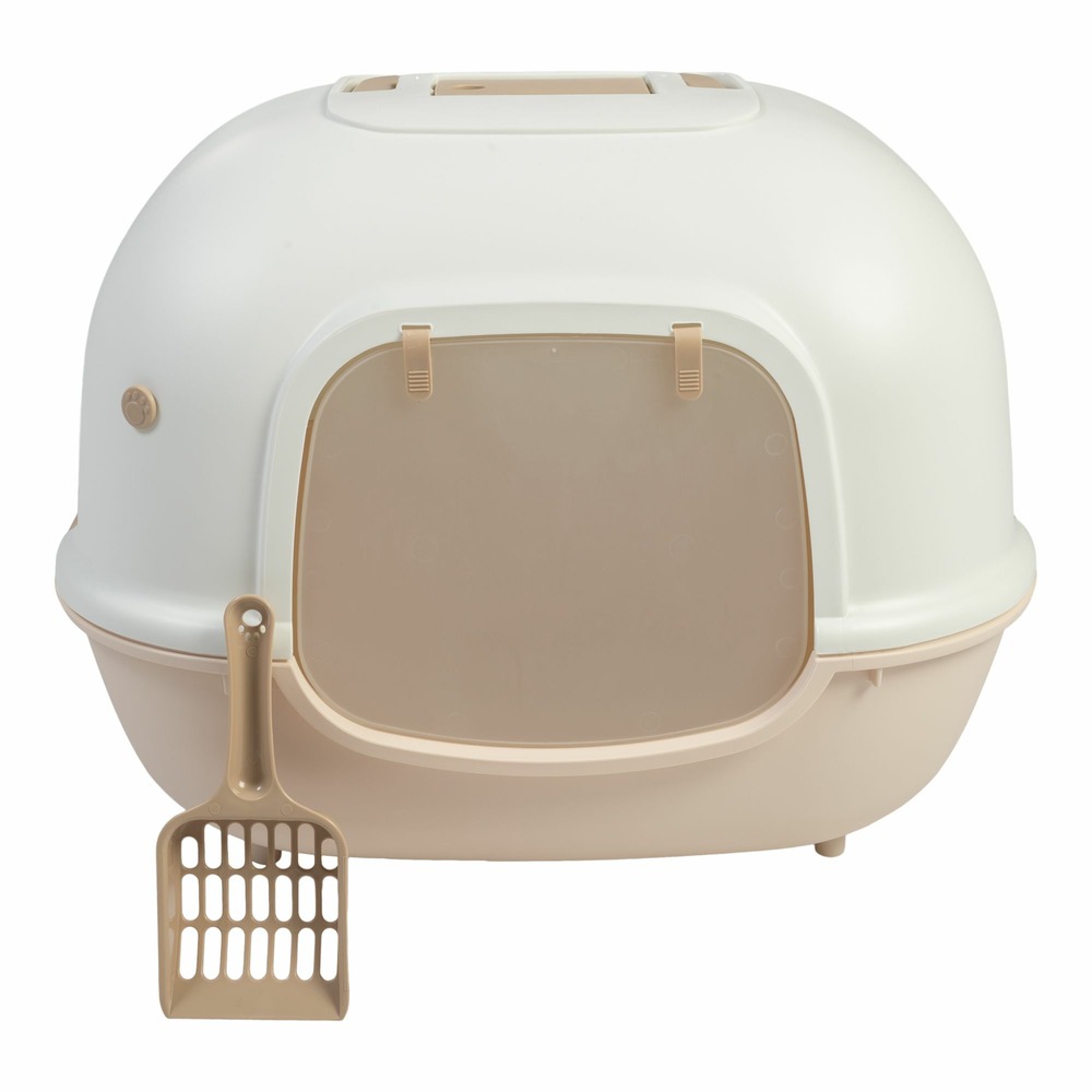 Bac à litière fermé, portable, pelle incluse, pour chat - cat litter box - wnt-510, beige