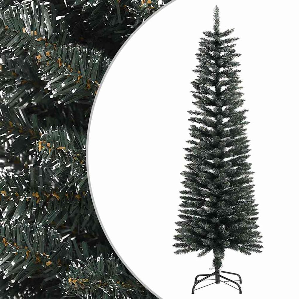 Sapin de noël artificiel mince avec support vert 150 cm pvc