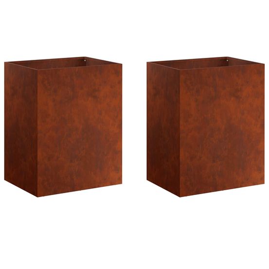 Cache-pot de jardin 2 pc rouillé 40 x 30 x 40 cm acier patiné