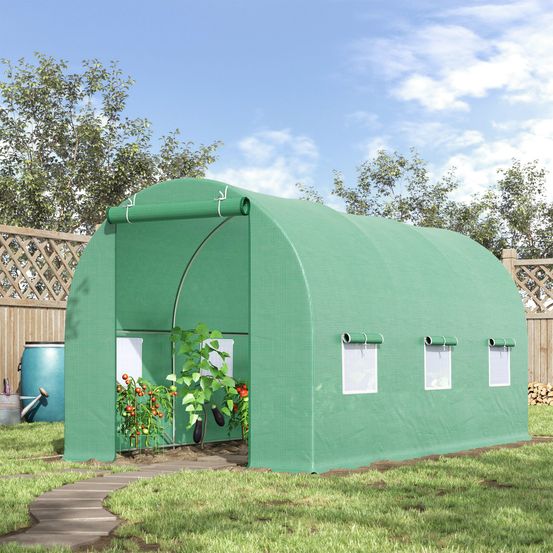 Serre tunnel jardin acier pe fenêtres culture tomates 445x190x200cm vert - comfortxl outdoor living