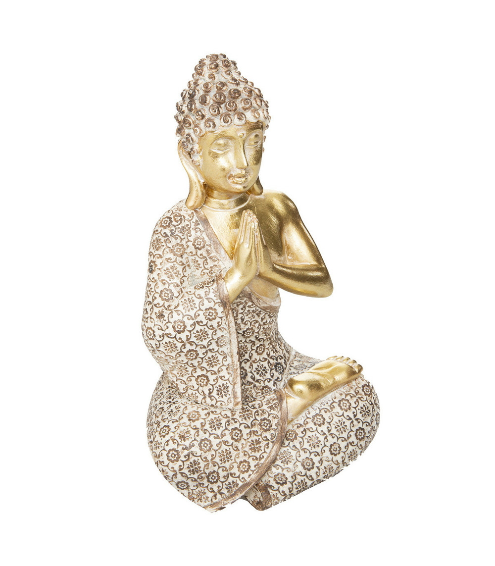 Statue décorative bouddha assis en résine dorée h 19.5 cm