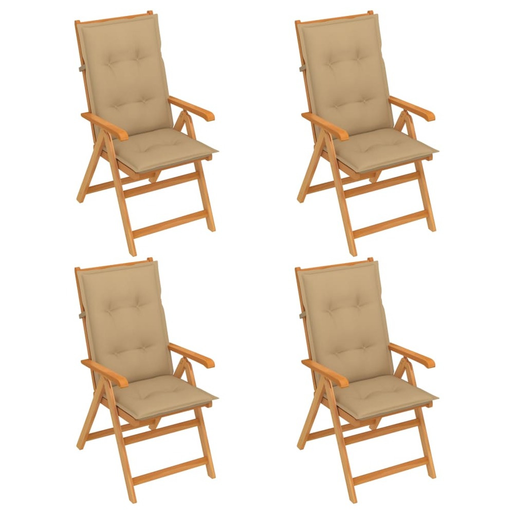 Chaises de jardin 4 pcs avec coussins beige bois de teck massif