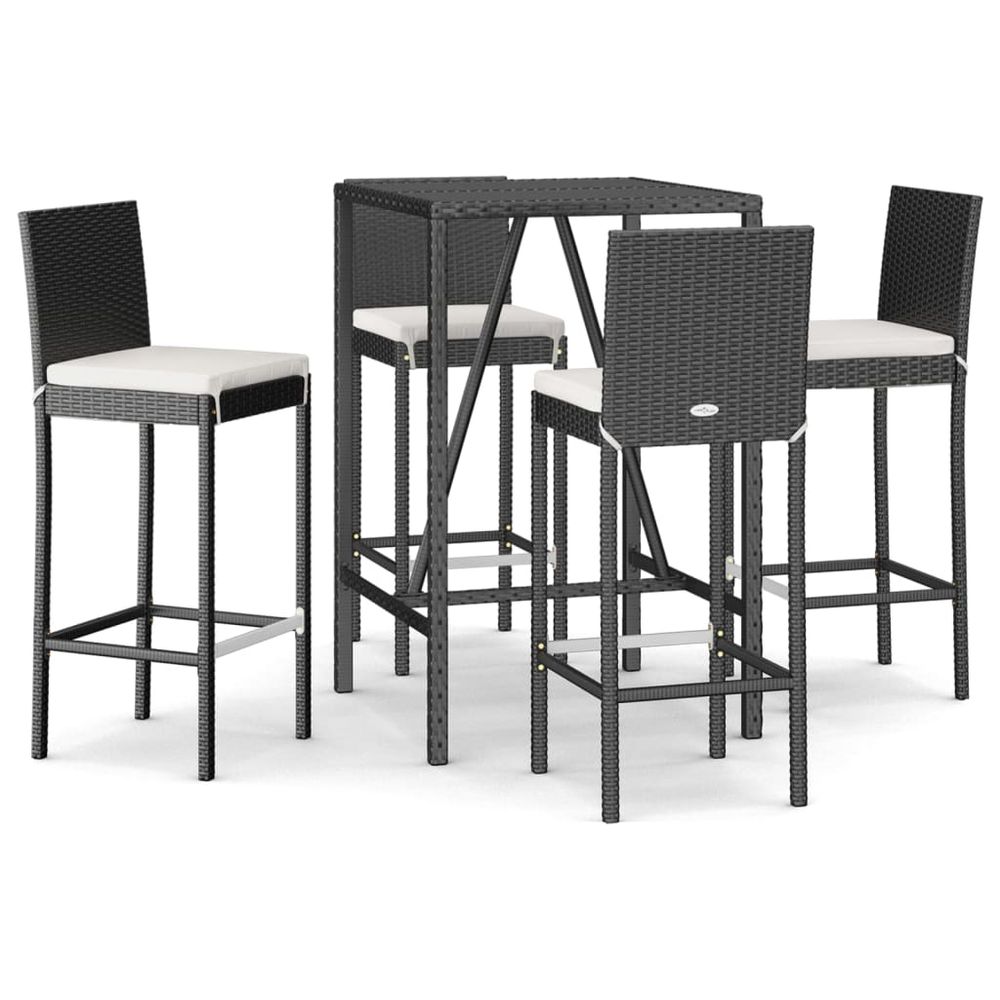 Ensemble de bar de jardin 5 pcs avec coussins noir poly rotin