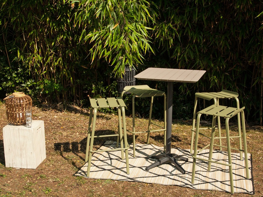 Ensemble mange-debout SPRING en aluminium pour 4 p., GRIS PIERRE/VERT JONC