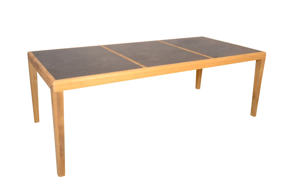 Table repas AQUARIVA pour 8 personnes, teck massif et HPL GRIS ANTHRACITE