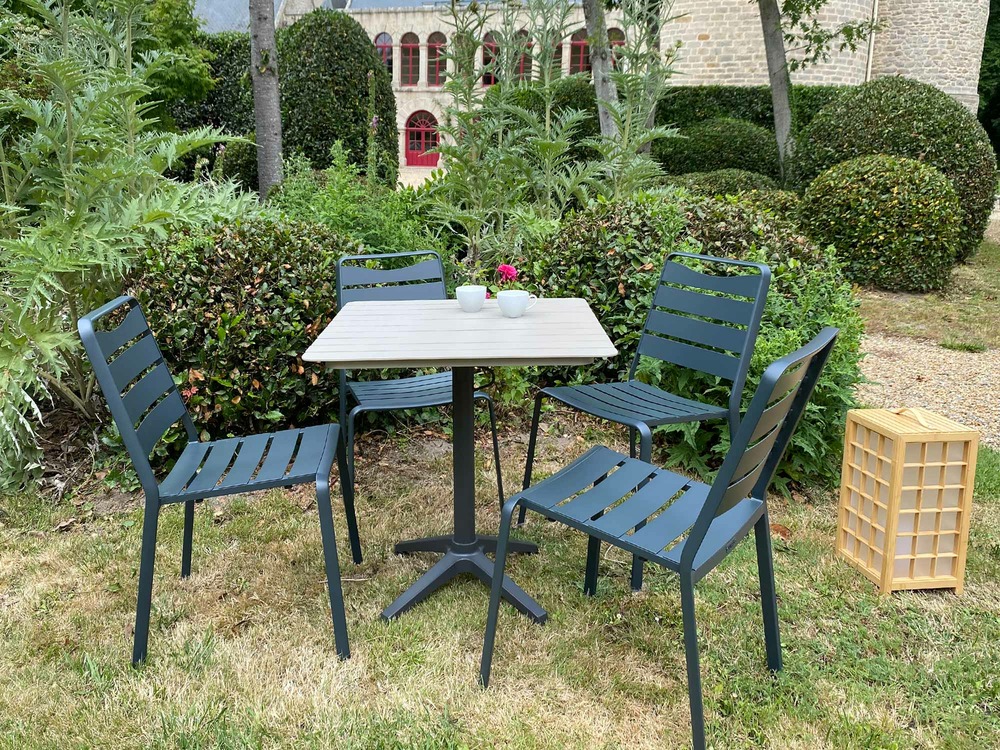 Set bistro d'extérieur SPRING pour 4 personnes, alu, GRIS PIERRE/ANTHRACITE