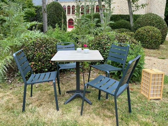 Set bistro d'extérieur SPRING pour 4 personnes, alu, GRIS PIERRE/ANTHRACITE