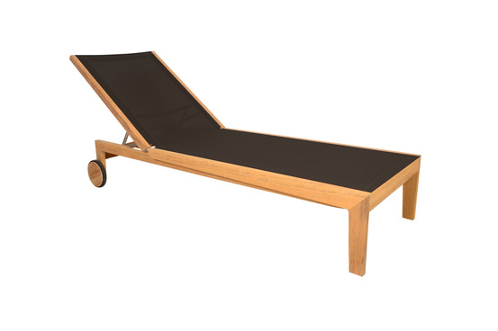 Bain de soleil multiposition AQUARIVA en teck et toile NOIRE, avec des roues