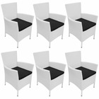 Chaises de jardin 6pcs avec coussins résine tressée blanc crème