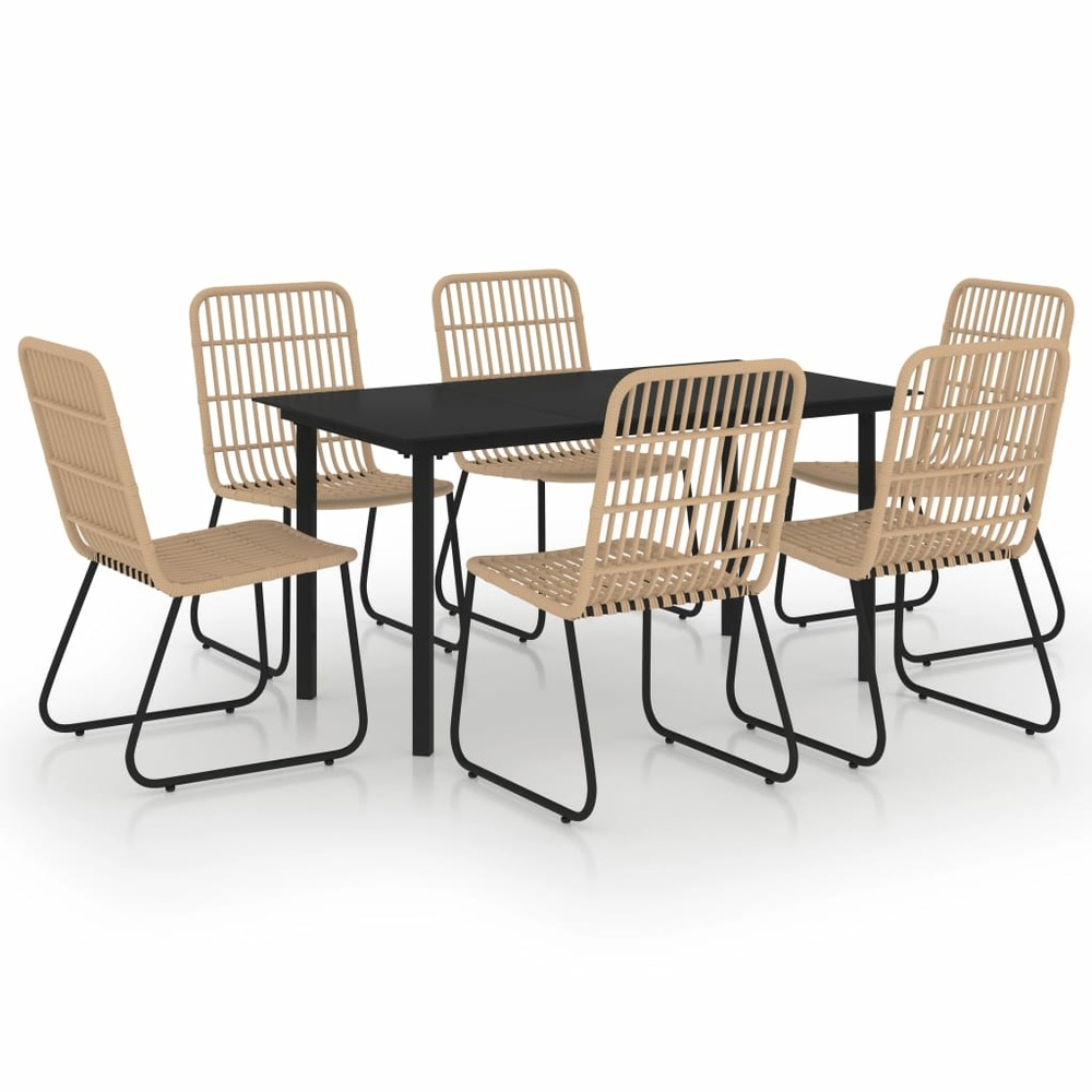 Ensemble à dîner d'extérieur 7 pcs résine tressée et verre