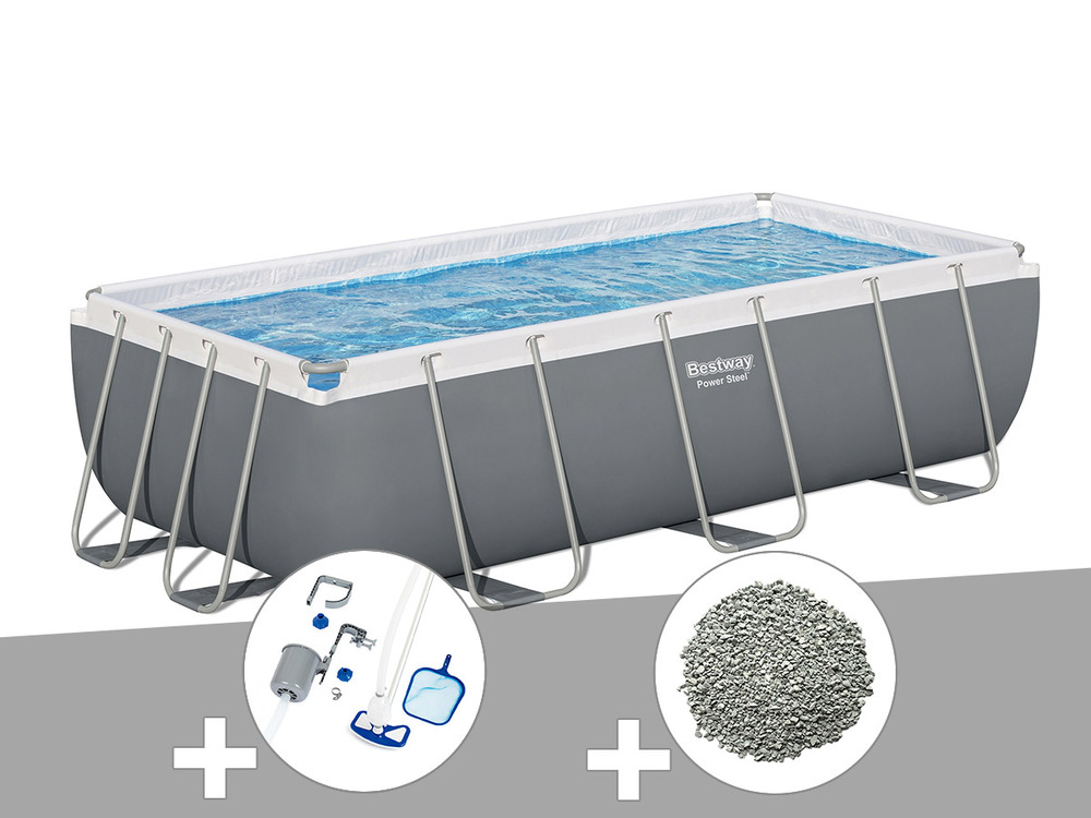 Kit piscine tubulaire  power steel rectangulaire 4,04 x 2,01 x 1,00 m + kit d'en